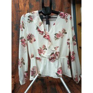 Vince Camuto White Floral  Blouse Size S
